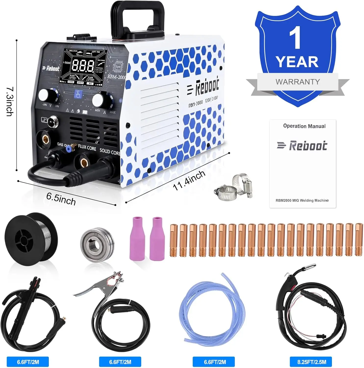 200Amp MIG Welder 120V 240V 5 in 1 Welding Machine, Multiprocess for Gasless Flux Core MIG Welder/Gas MIG/Lift TIG/Stick/Spot