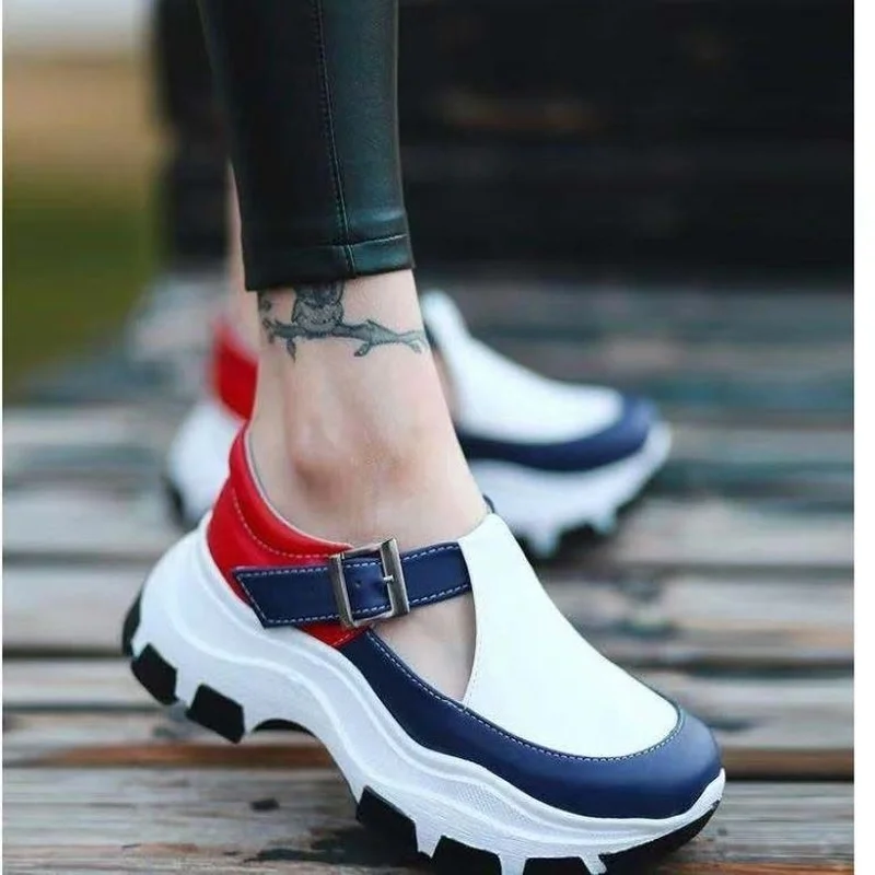 2022 Women Platform Sneakers Ladies Buckle Wedge Casual Sports Shoes Fashion Plus Size Women's Vulcanized Shoes Zapatillas Mujer