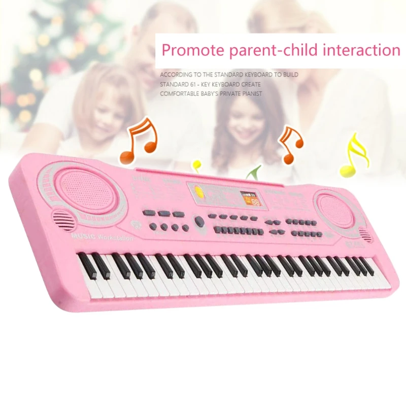 

61 Keys Piano Keyboard, 61 Mini Keys Portable Music Keyboard for Beginners Kids with Microphone, 2 Teaching Modes, Pink