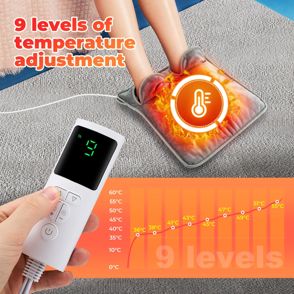 Electric Foot Warmer Heating Device Winter Foot Warming Pad with 9 Gear Temperature Control for Office Bedroom Study Room Use