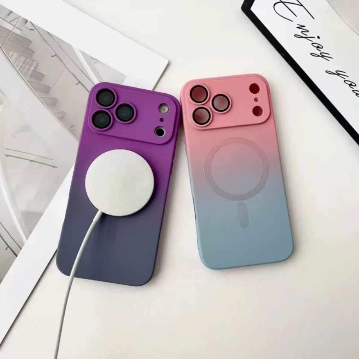 Silicone Soft Gradient Magnetic Phone Case - Slim & Protective Design