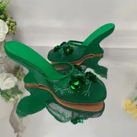 Fashion Women Summer Wedges Mesh Shoes For Woman's Flower Round Toe Slip-On Hollow High Heeled sandals Mujer Party Wedding Pumps - Image 5