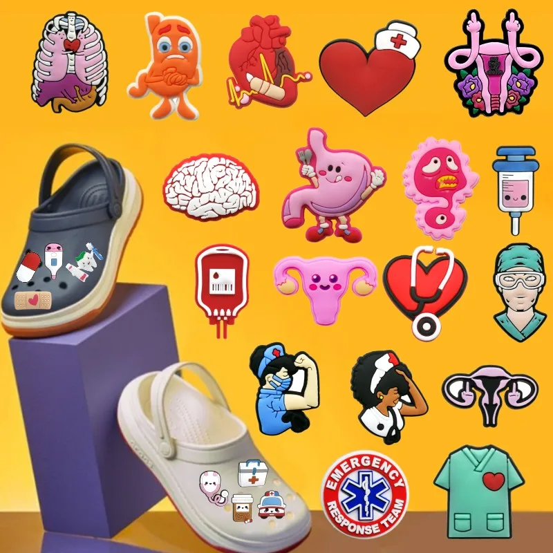 1 Stück Schuhanhänger, medizinische Gebärmutterzähne, Schuhanhänger für Pins, Schuhdekoration, Spritzen, Stethoskop, Thermometer, Ärzte, Krankenschwestern, Geschenk