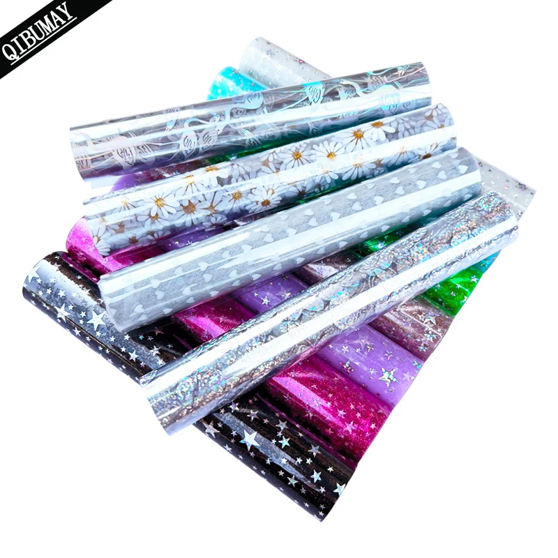 50x120cm Laser Stars Transparent PVC Leather Roll Waterproof Synthetic Leather DIY Hairbow Accessories Bag Crafts Decor Material