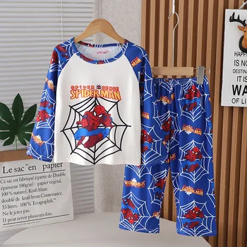 Pigiama per bambini nuovi primaverili Moda Abbigliamento per la casa Cartoon Spider Man Modello stampato Pantaloni a maniche lunghe Pigiama 1