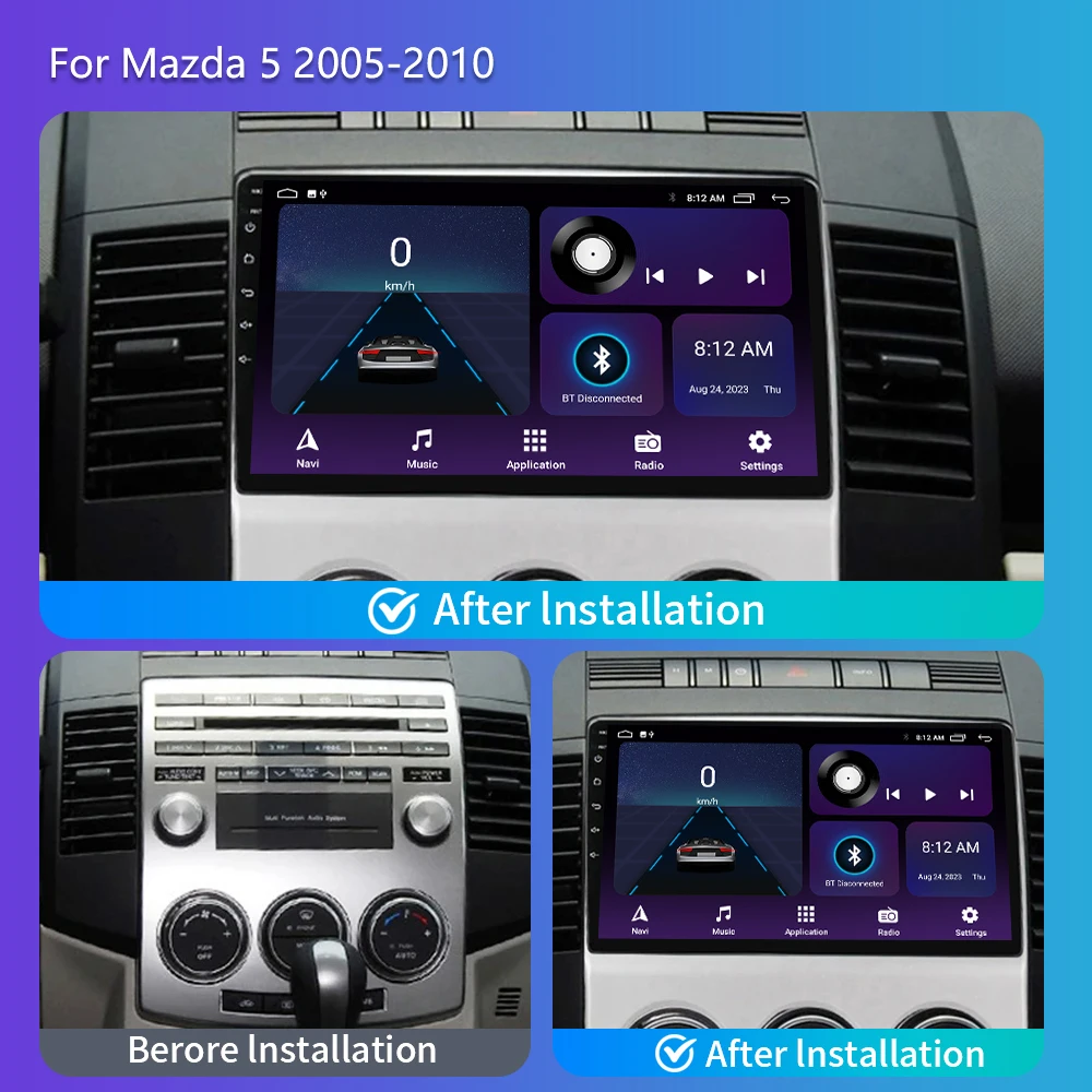 2 Din Android12 For MAZDA 5 200 -2010 old Car Radio Multimedia Video Player Navigation GPS Carplay Head Unit DSP 4G Wifi 8+128G