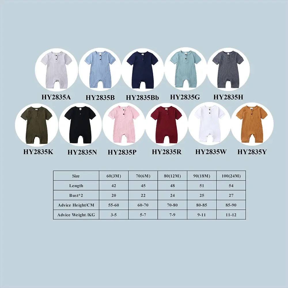 2025 Summer Newborn Baby Rompers Infant Boy Onesie Short Sleeve Soild Cotton Casual Clothes Toddler Girl Jumpsuit Pajamas 0-24M 3