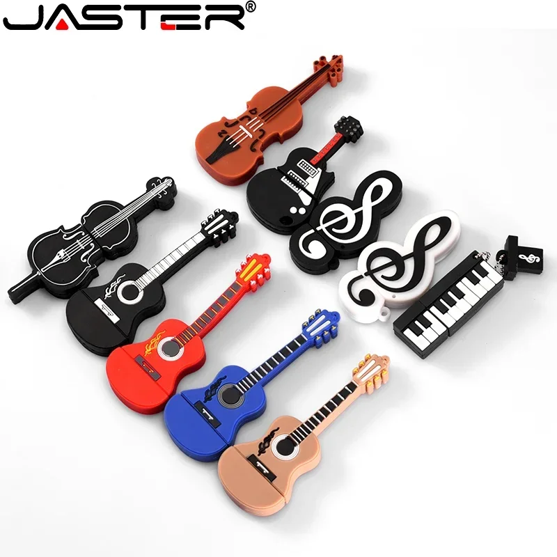 

JASTER Cartoon Musical Instrument USB 2.0 Flash Drive 64GB Guitar Memory Stick 32GB 16GB Business Gift for Friend Note Pen Drive