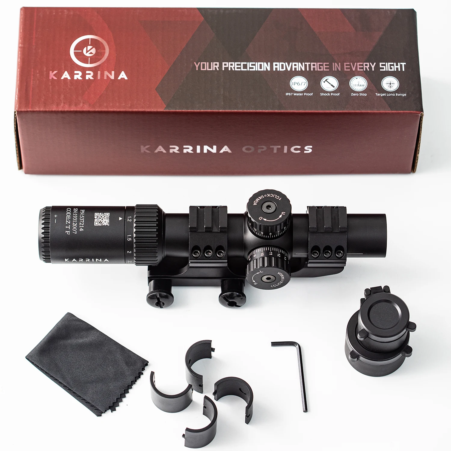 

KARRINA Optics 1.2-6X24 IR SFP Compact Scope Mil Dot Red&Green Illuminated Tactical Riflescope Lock Reset Hunting Optical Sight