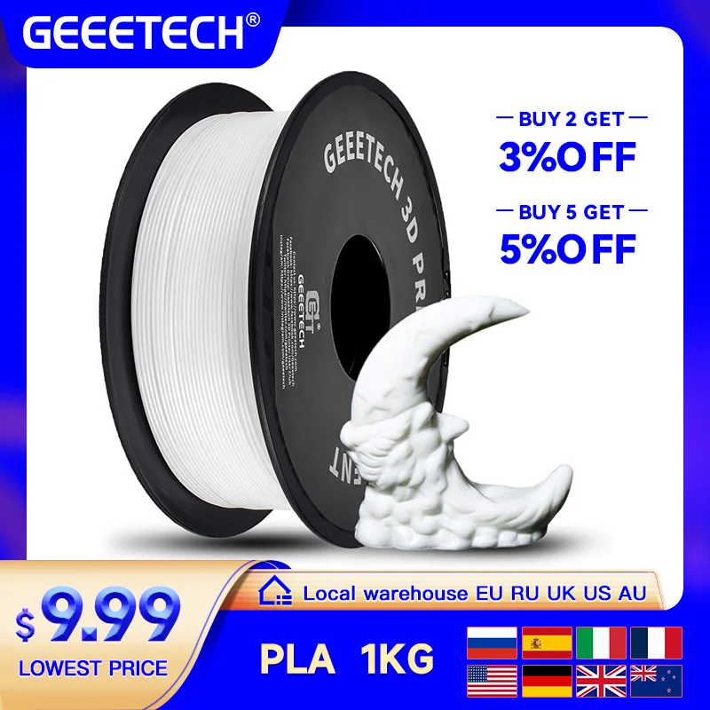 Geeetech Filament PLA Standard 1kg 1.75mm matière plastique pour imprimante 3D, précision 0.03mm, livraison gratuite adaptée à la plupart des imprimantes FDM