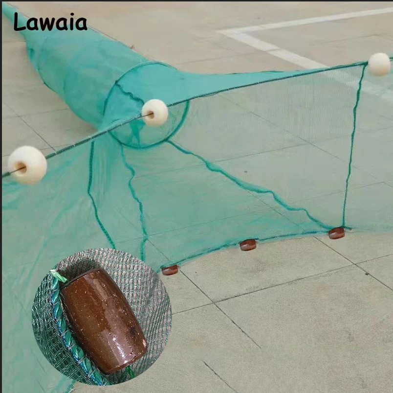 

Lawaia Shrimp Cage with Iron Chain Pendant Fishing Trap Net Folding Fishing Cage Foam Float Small Mesh 2M/3M Large Entrance