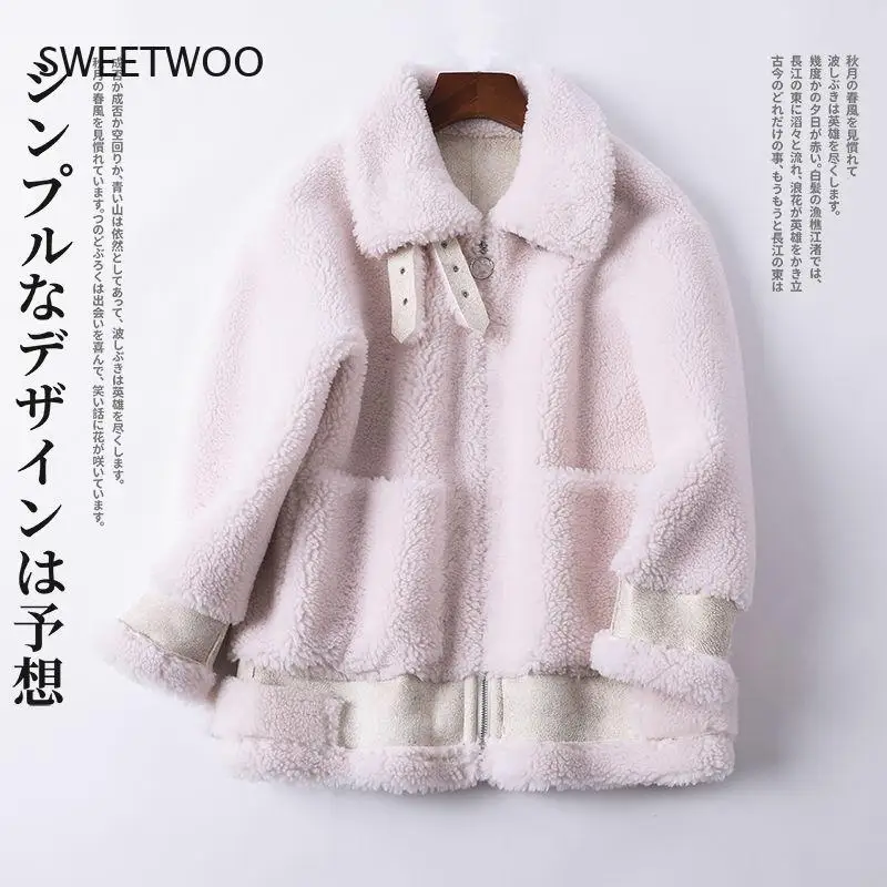 Women 2021 Winter New Real Fur Coat Female Genuine Sheep Shearing Jacket Lady Natural Loose Granular Sheep Short Outerwear