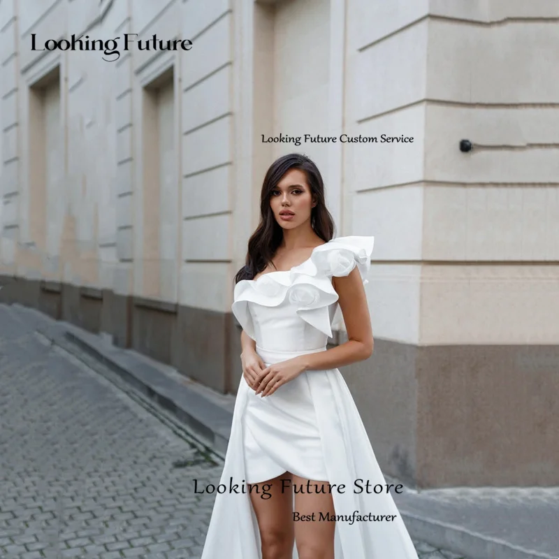 Modern Detachable Train Mini Mermaid Wedding Dress Simple One Shoulder Sleeveless Sexy Backless Pleated Flowers 2025 Customized 15 Sf3382bd3fa1848f790e83e4078077ab75