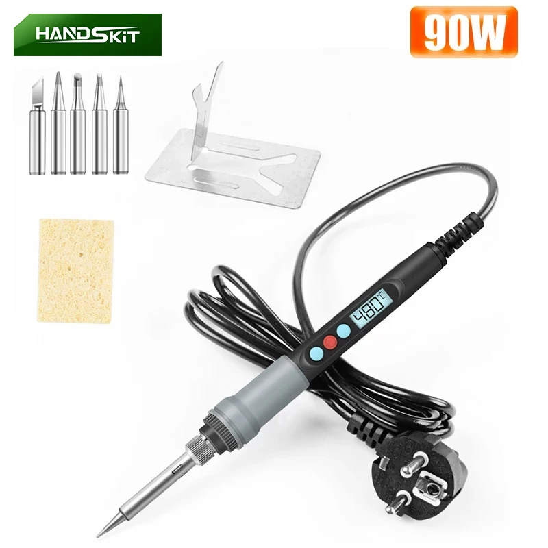 90W Electric Soldering Iron Adjustable Temperature LCD Soldering Tool Ceramic Heater Soldering Iron Head Desoldering Pump Set cable hot press soldering iron t tip t head copper t tips head rubber cable hot press hot sale useful 30w、40w、60w