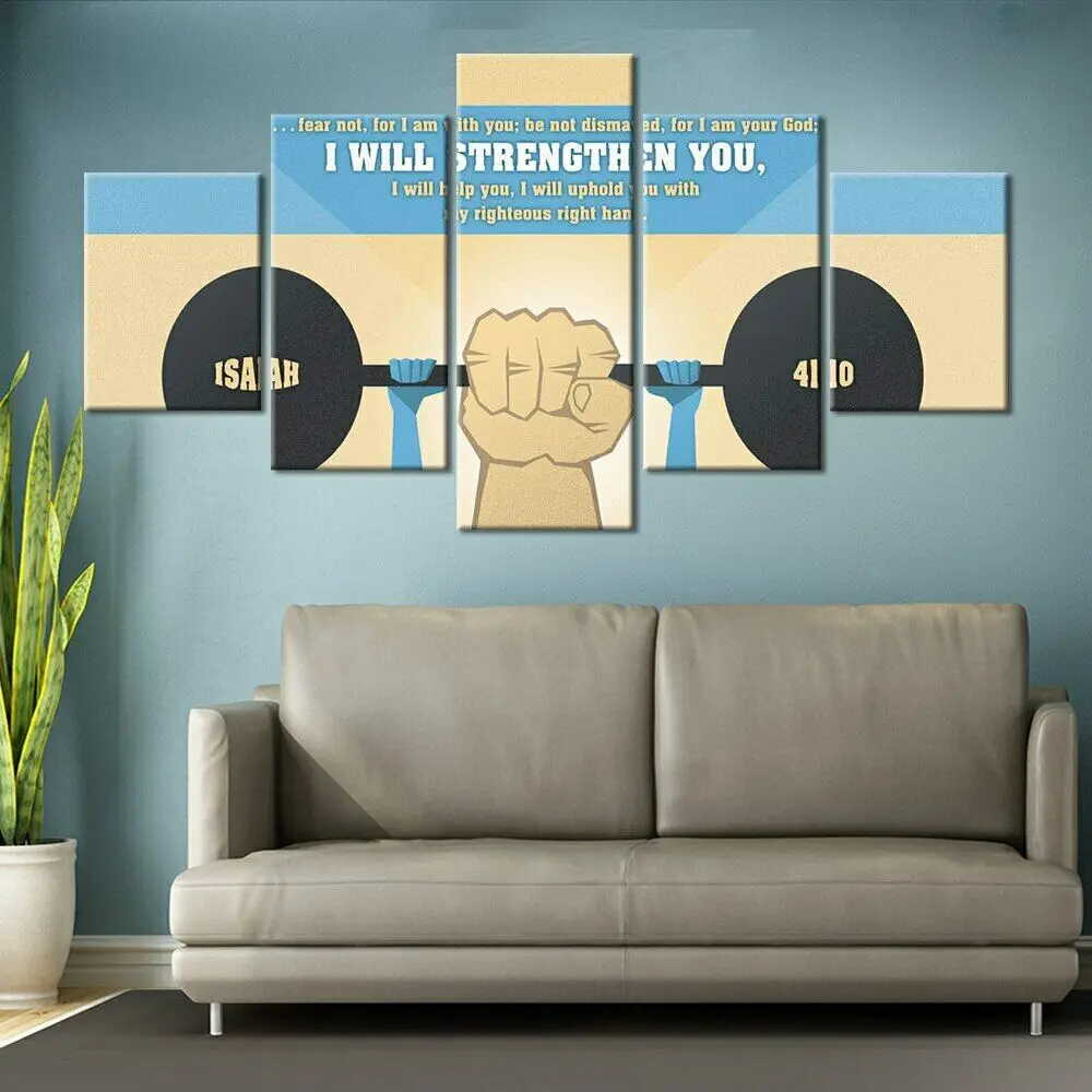

5 Panel Cartoon Weightlifter Gym Canvas Picture Wall Art HD Print Decor Pictures Home Decor No Framed Room Decor