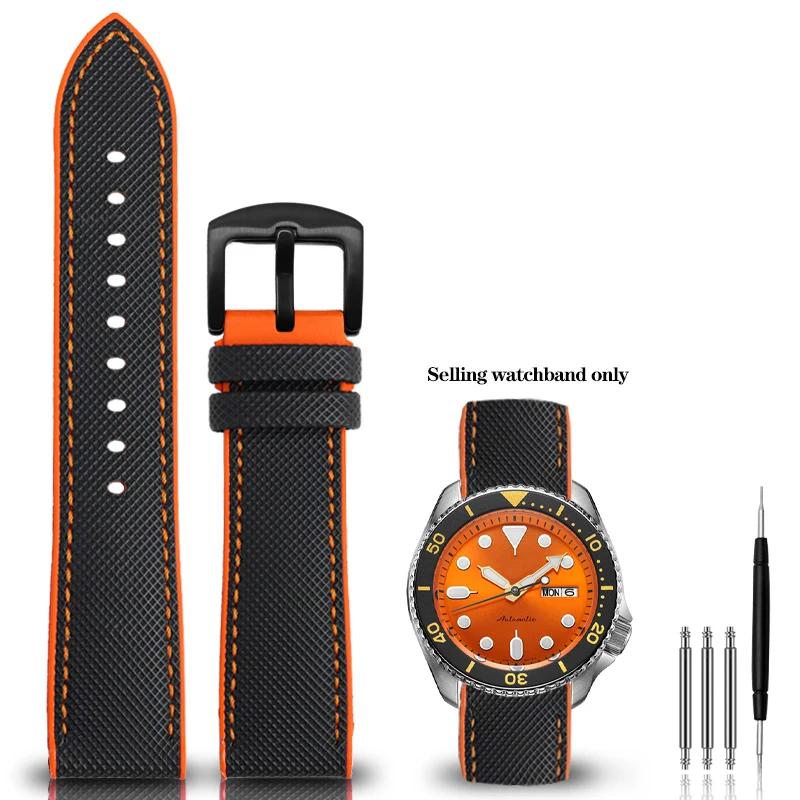 thumbnail image 1 of Correa de reloj de silicona y nailon para la serie Seiko PROSPEX, correa de lona de caucho resistente al agua para deportes al aire libre, 20 mm, 21 mm y 22 mm, 1 of 5