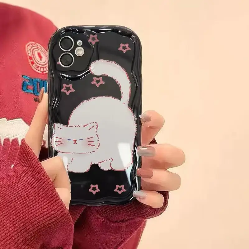 Charming Black Cat Duo Protective Phone Case - Curly Back Cover