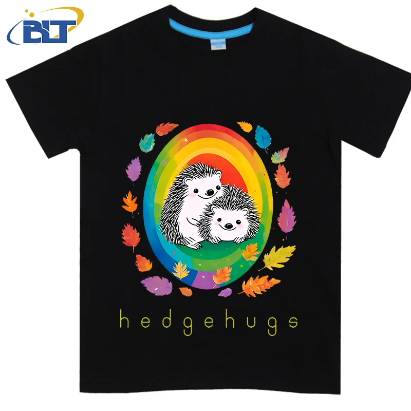 Детская футболка с принтом ежиков, летние детские хлопковые повседневные топы с коротким рукавом для мальчиков и девочек