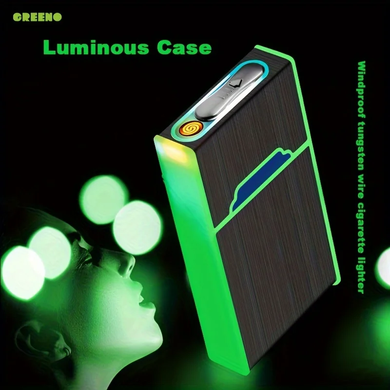 

Luminous cigarette case with USB lighter, portable cigarette case with lighter, for 20 thin cigarettes, gift for holiday