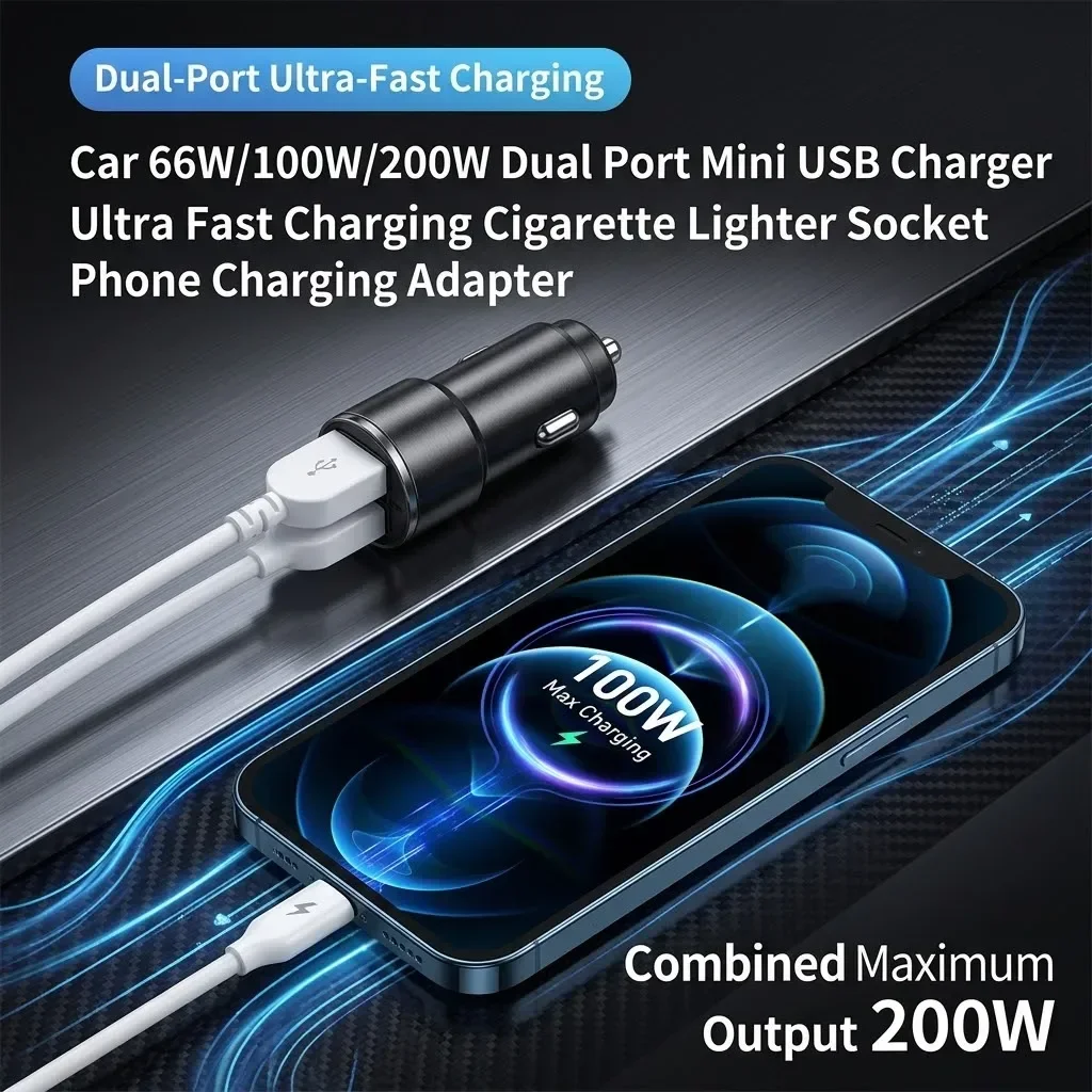 Universal USB Fast Car Phone Charger with Cigarette Lighter Adapter and PD Type-C Port