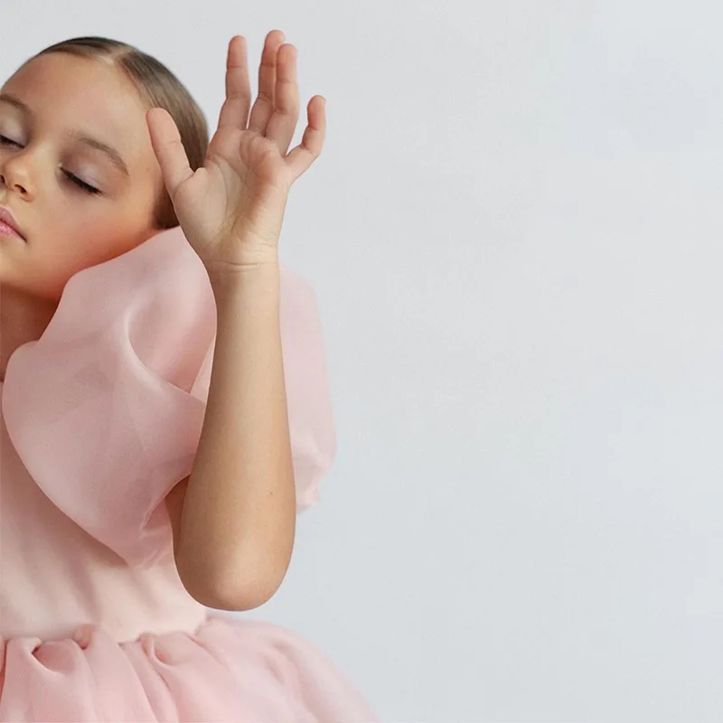 Fashion Girl Princess Vintage Dress Tulle Child Vestido Puffy Sleeve Pink Wedding Party Birthday Tutu Dress Child Clothes 1-14 flower girl dresses