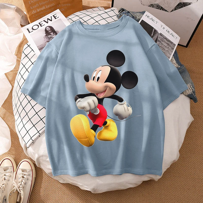 Woman Summer New 2022 Hot Cartoon Disney Mickey And Friends Minnie Mouse Leopard Bow Portrait T-Shirt Short Sleeve Teen Tops chrome hearts t shirt