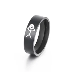 Stainless Steel Stickman Doodle Ring - Trendy Hip Hop Jewelry Gift - 8 (Black color)