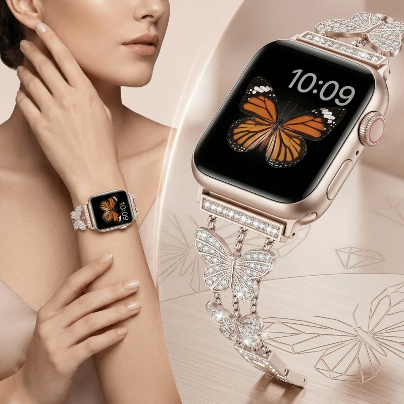 Butterfly Sparkle Diamond Strap for Apple Watch - Metal Bracelet
