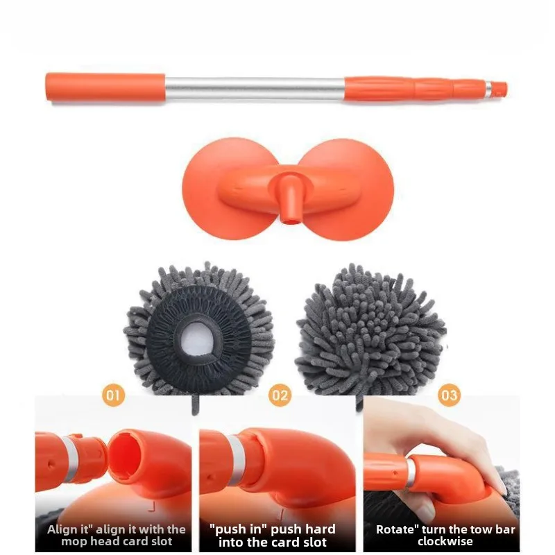 Car Washer Mop Washer Car Mop Foam Wash Chenille Brush Double Brush Head Roof Window Cleaning Maintenance Three-Section Telescopic