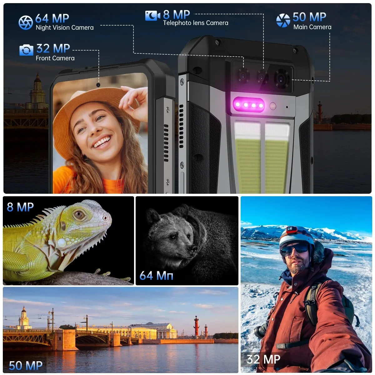 Tank 4 5G Phone Built-in 720P Projector IR Blaster 11600mAh 24GB 512GB 6.78" Dimensity 7300 IP68/IP69K NFC Phones Unihertz 8849