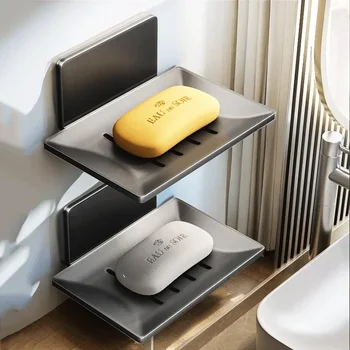 Bathroom Aluminum Alloy Soap Dish Free-Punching Wall Mounted Soap Sponge Holder Organizer Accessories Kitchen Soap Holder