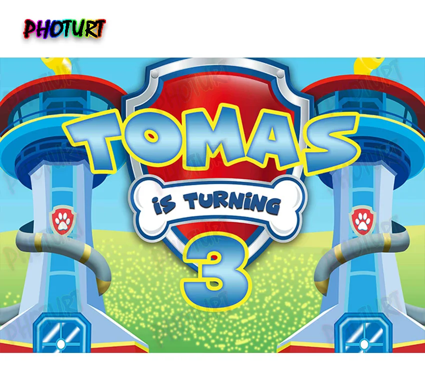 Foturt-cartoon Birthday Party Background Céu Azul Pata do Cão Chuveiro do Bebê Fundo de Fotografia Torre Foto Personalizada do Vinil Estande Props - Image 6