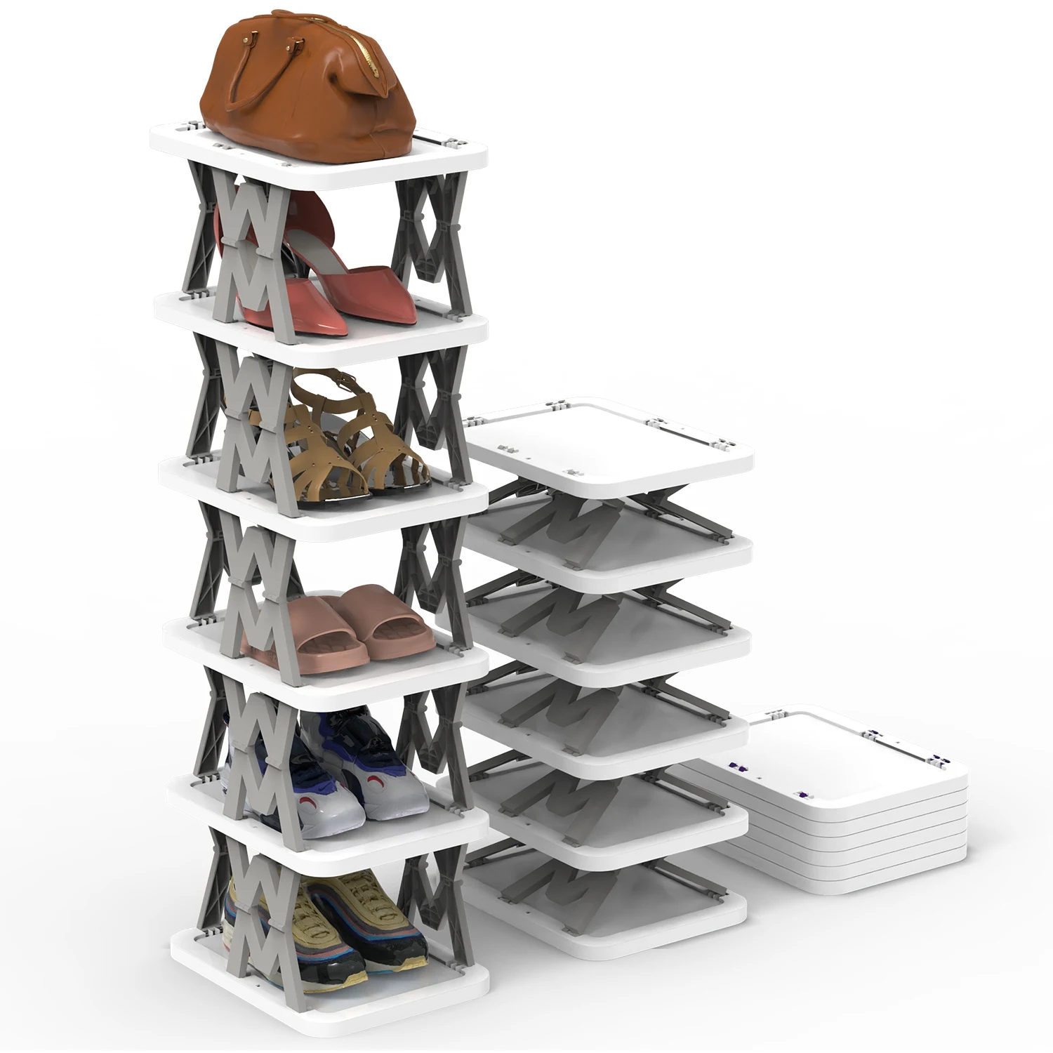 6 Tier Foldable Shoe Rack Vertical Shoe Organizer Narrow Shoe Rack for ...