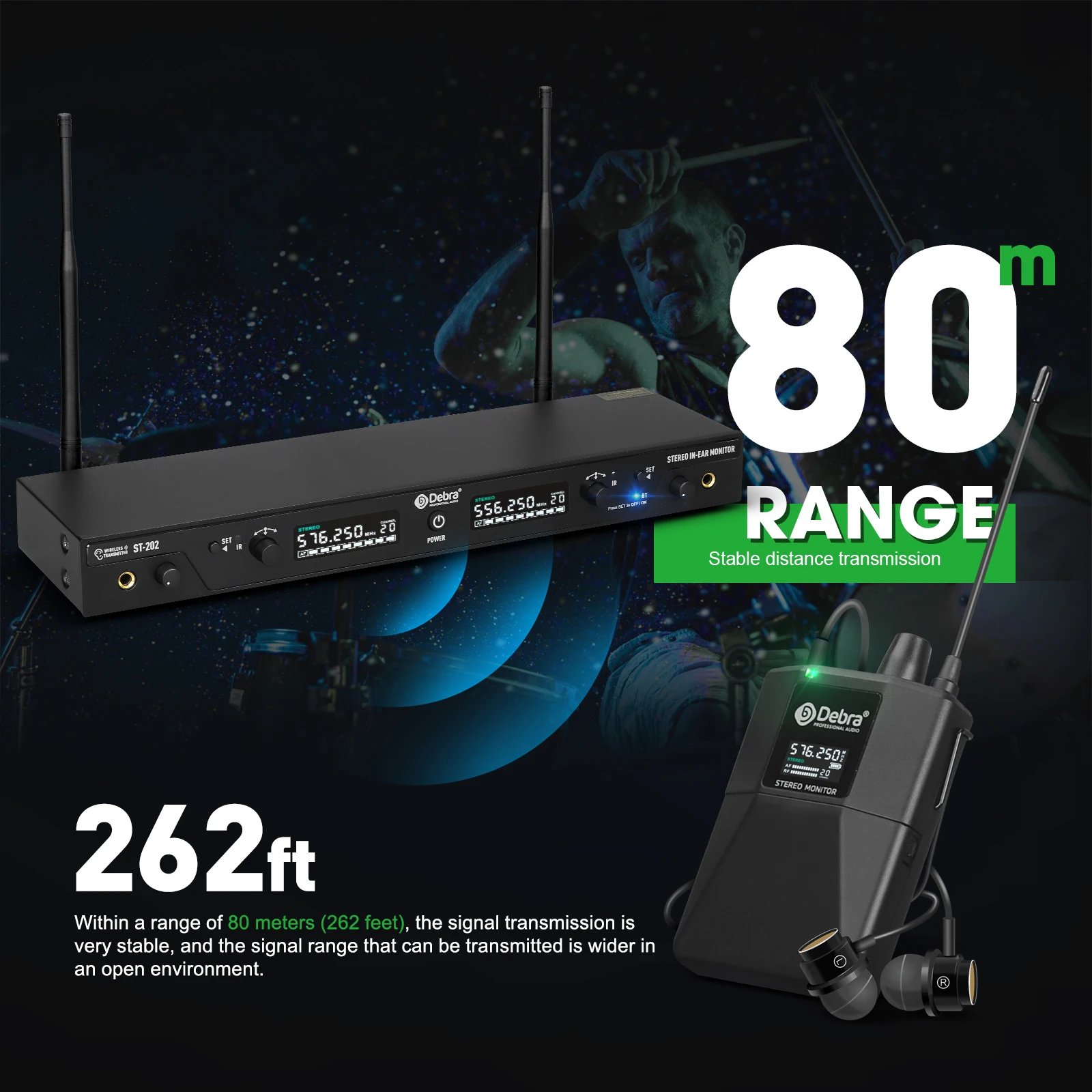 Stereo UHF Wireless In-Ear Monitor System ST-202 Dual frequency for Stage Record