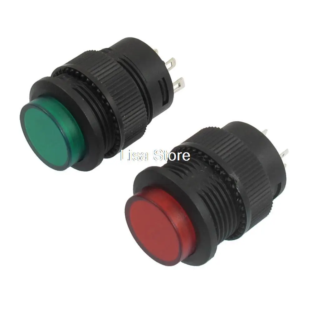 

DC 3V Red Green LED Lamp Panel Mount Momentary SPST Round Push Button Switch