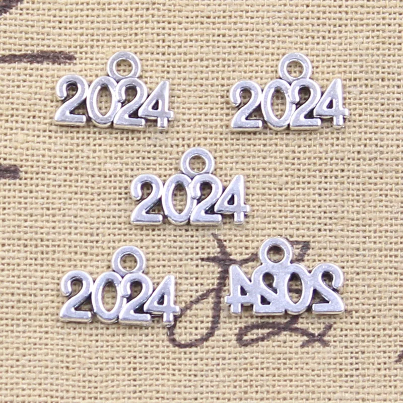 30pcs Charms Letter 2022 2023 2024 2025 Year 9x13mm Antique Making Pendant fit,Vintage Tibetan Silver color,DIY Handmade Jewelry