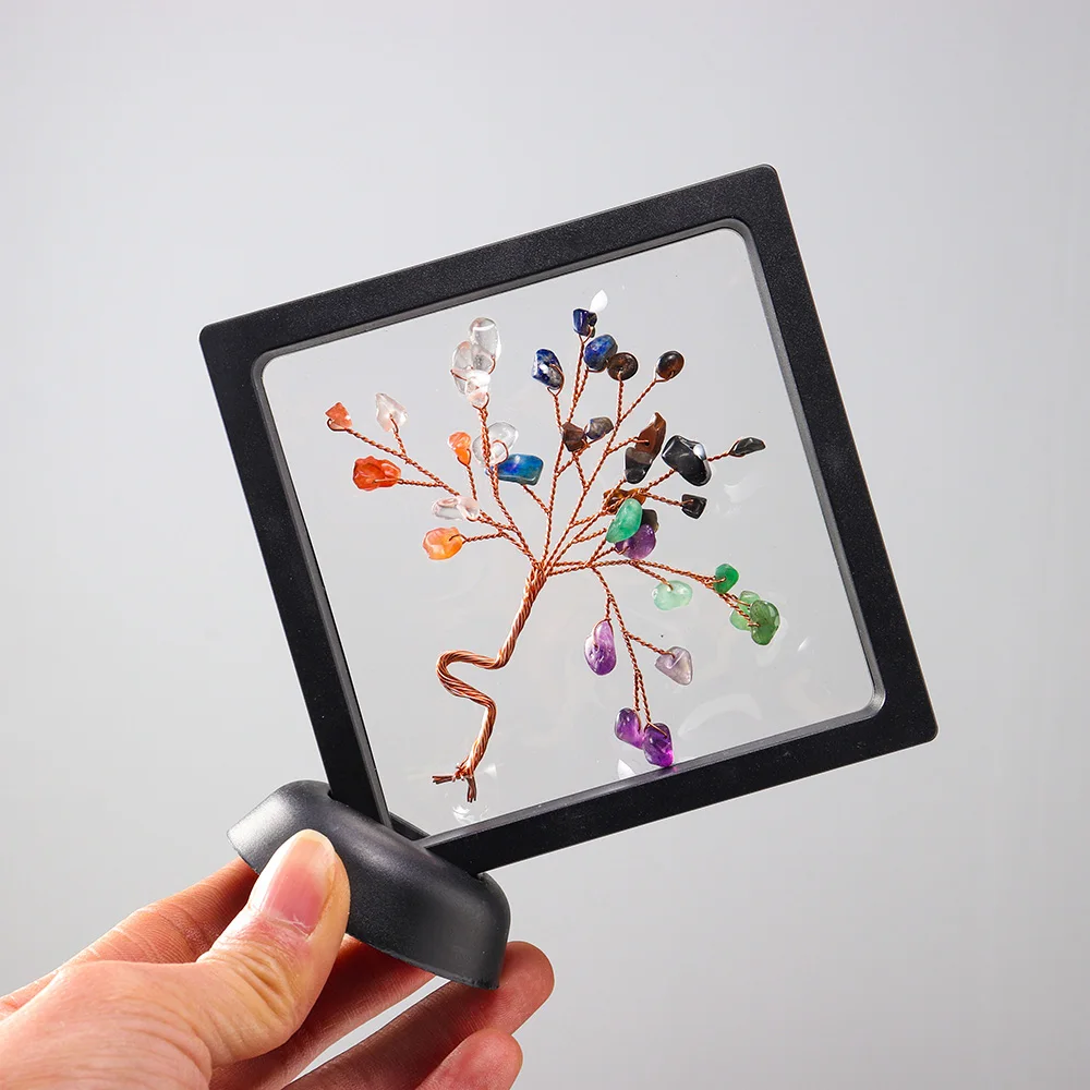 

Mineraali Tree of Life 7 Chakras Photo Frame Natural Crystal Tumbled Stone Gold Wire Wrapped Original Gemstone Ornament Room Dec