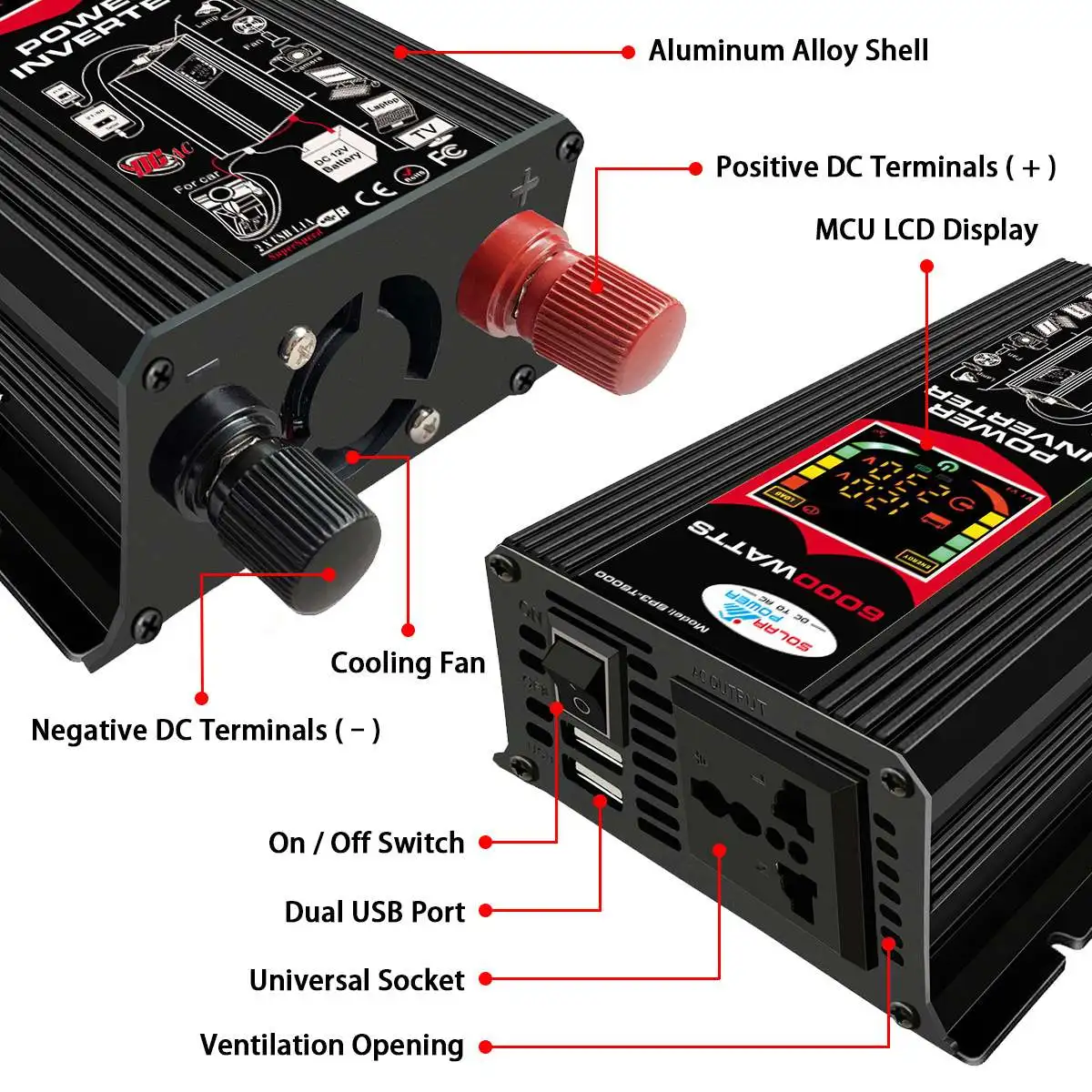 ソーラーインバーター6000w 12vからac 2v 変換器 変更された正弦波電圧 車の変圧器 カーインバーター Aliexpress