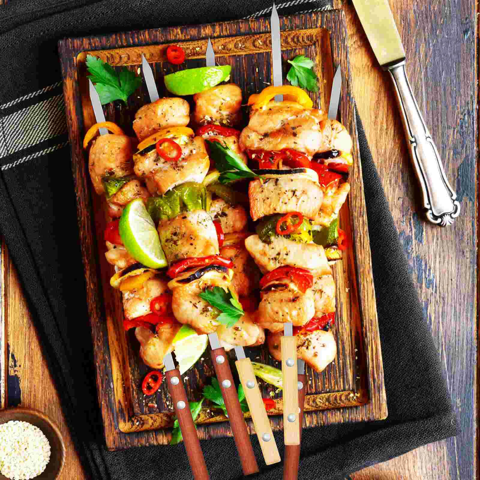 12 Pcs Grill Portable Sign Barbecues Skewers Stainless Steel Large Outdoor Sticks Metal Wood Handle