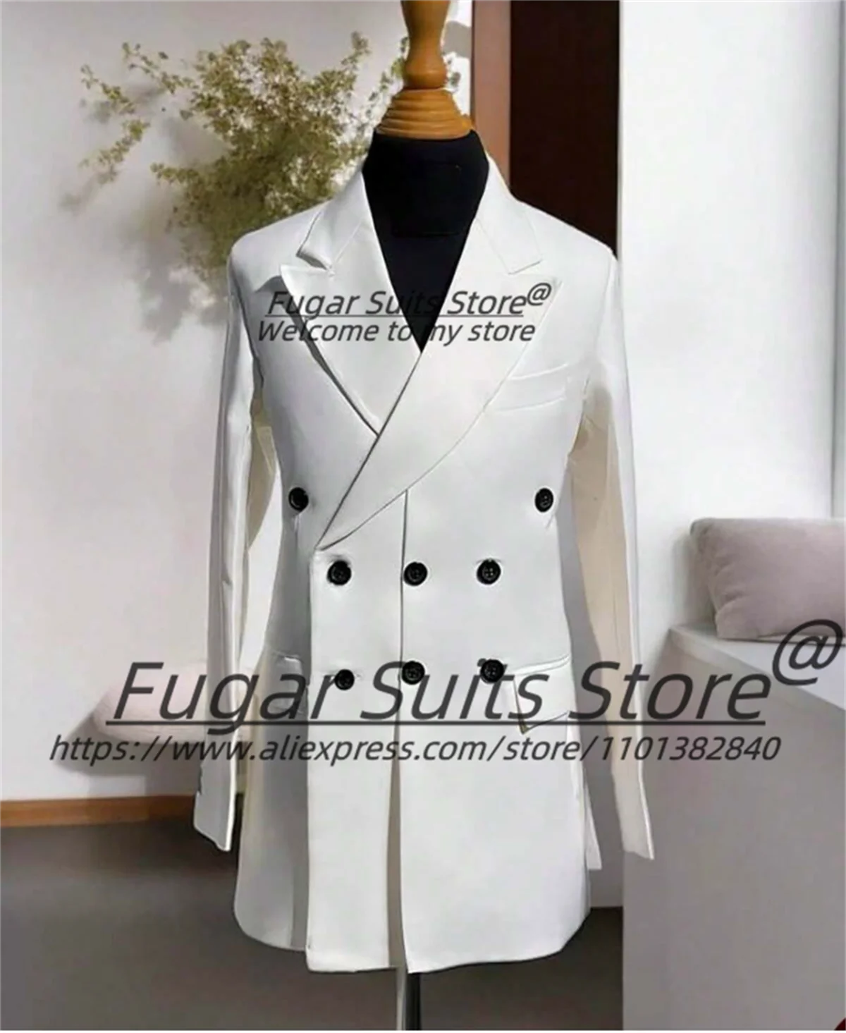 Men's Three Row Buckle 2 Pcs Suit Slim Fit Peak Lapel