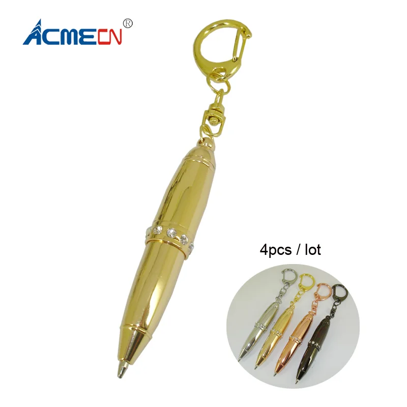 ACMECN 4pcs / Lot Brass Mini with Key Ring Novelty Design Gunmetal Ballpoint Pen Pocket Size Short Giftsfor Christmas acmecn 4pcs lot brass mini with key ring novelty design gunmetal ballpoint pen pocket size short giftsfor christmas