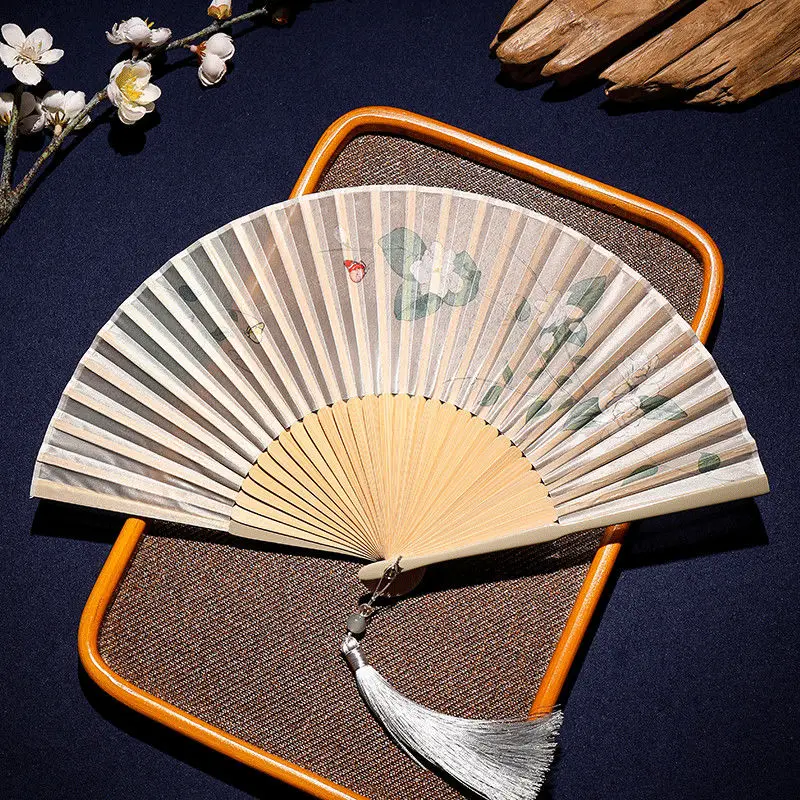 

Chinese Classical Folding Fan Summer Vintage Hanfu Cheongsam Hand Fan Dance Performance Props Ventilador Decorative Craft Gift