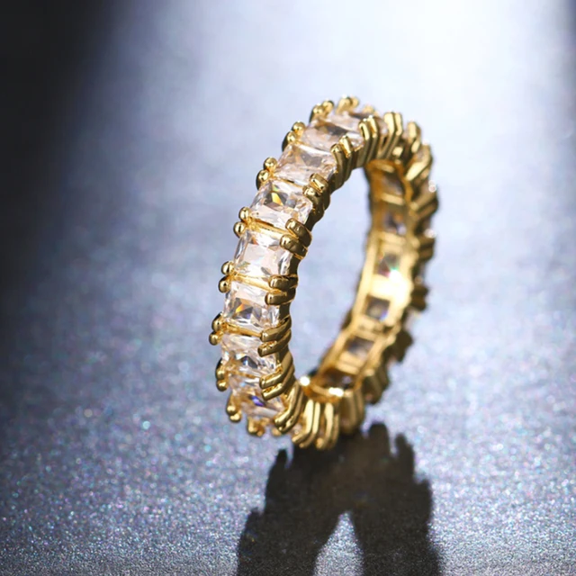 Handmade Eternity Promise Gold Crystal Ring AAA CZ Zirconia Engagement Wedding Band Rings for Women Men Finger Party Jewelry 8