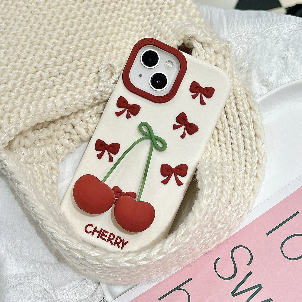 Cherry Bow 3D Cartoon Silicone Shockproof Phone Case