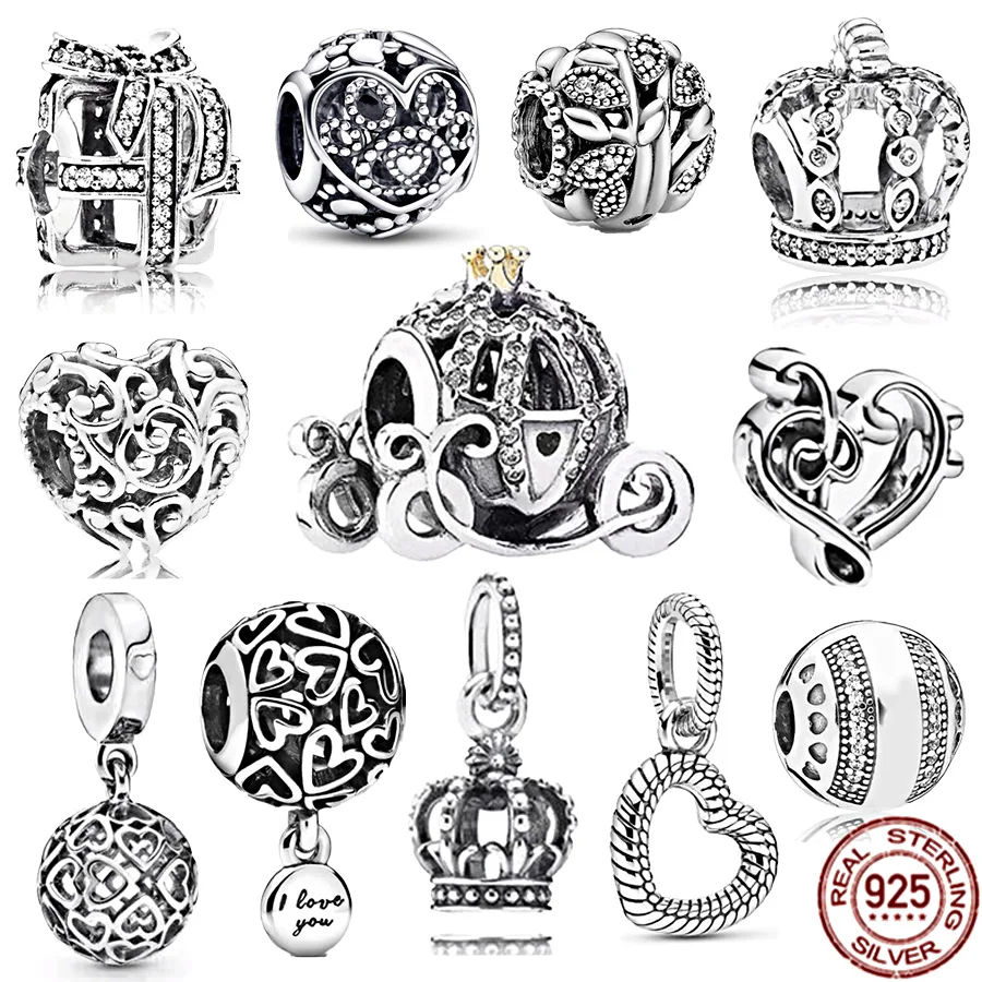Nuovo 925 Sterling Silver Pavé Openwork Crown Paw Print & Heart Ciondola Charm Bead Fit Originale Pandora Bracciale Fine Jewelry Gift