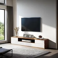 Solid Wood TV Stand| 70.87" Modern Entertainment Center with Storage|Walnut and White Media Console Fully-Assembled Open 1