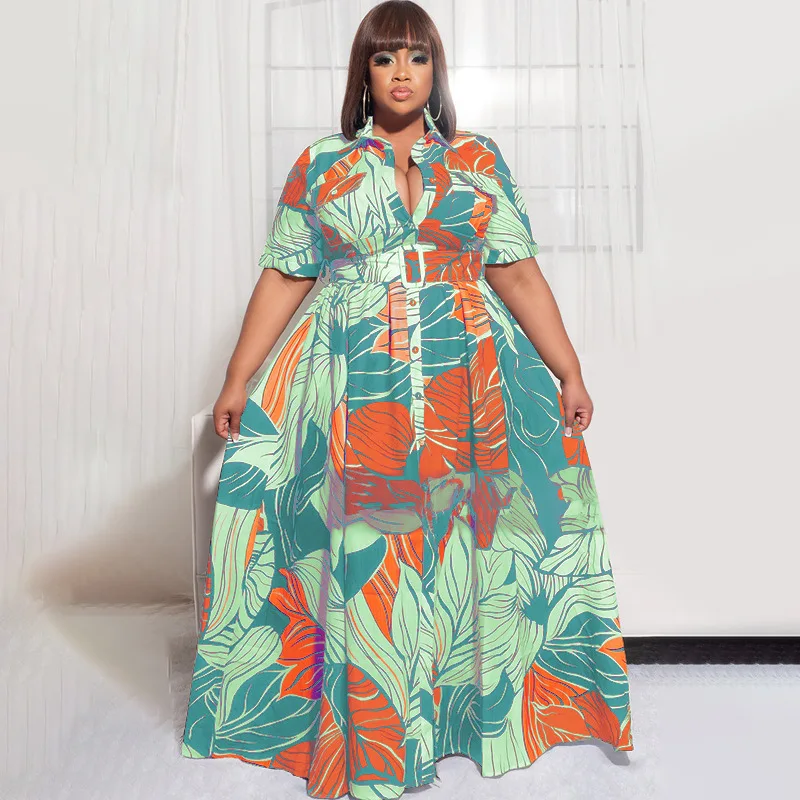 Plus Size Elegant Dress For Women Long Shirt 2022 Summer Clothes Wholesale  Luxury Leaf Print Outfit Bodycon Party Evening Gown - Plus Size Dresses -  AliExpress