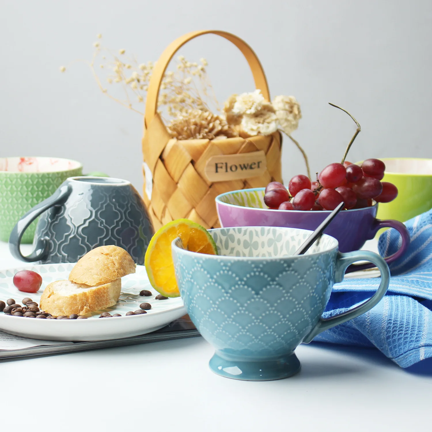 

Ceramic Nordic Mug Relief Hand Painted Large Capacity Coffee Cup Breakfast Cup Coffee Mugs Tumbler Cup Glass Mug