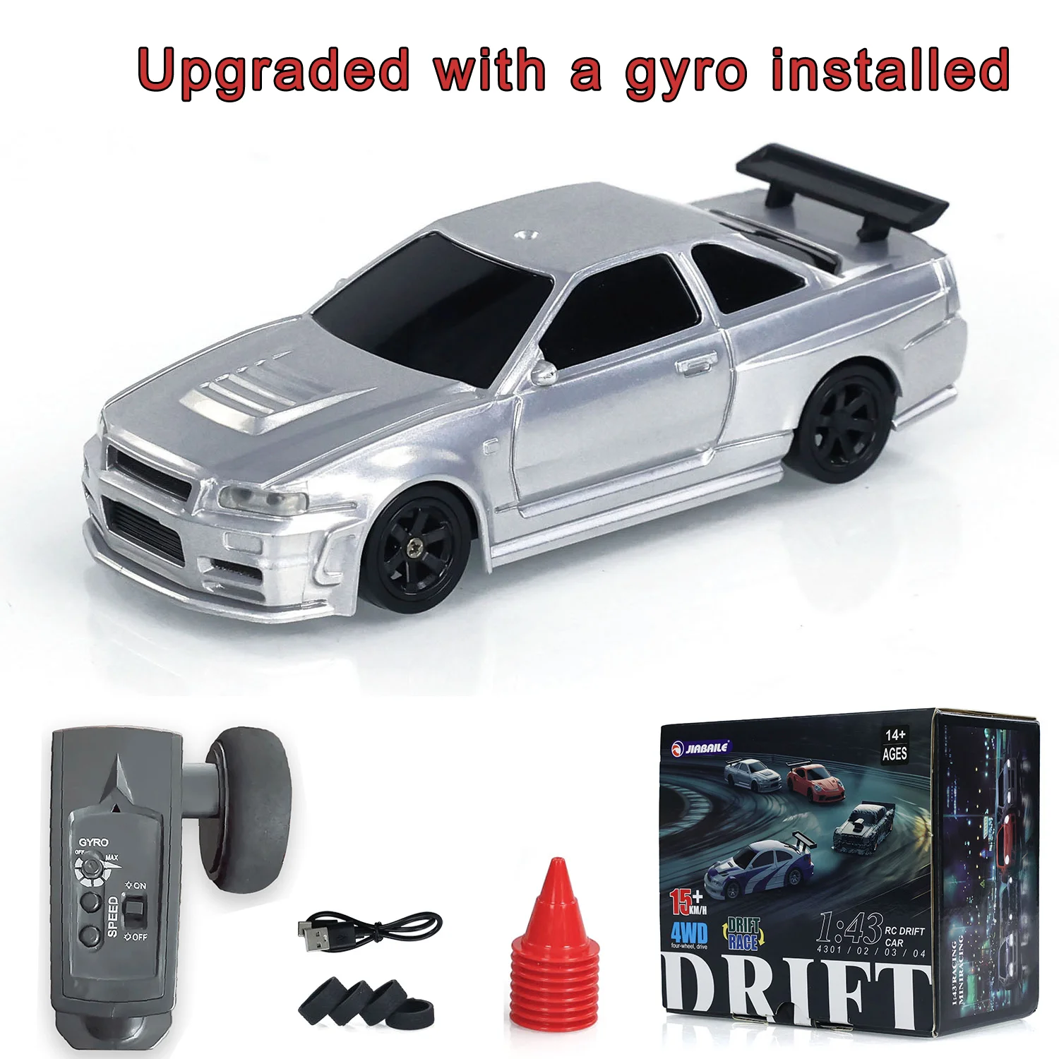 1:43 Ready to Run Race Car Gyro Drift Car 4WD Traffic Cones 4*4 Fully Proportional Control Speed Mini Gifts Toy for Boys 5