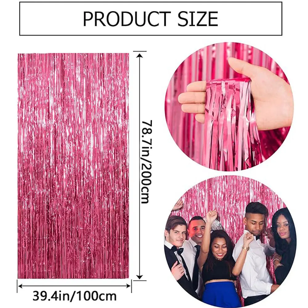 Birthday Party Supplies Birthday Background Supplies Birthday Backdrop Decoration Photography Backdrops 2 M Party Backdrop Curtains Glitter Pink Tinsel Fringe Foil Curtain Birthday Wedding Party Decoration Adult Anniversary Decor
